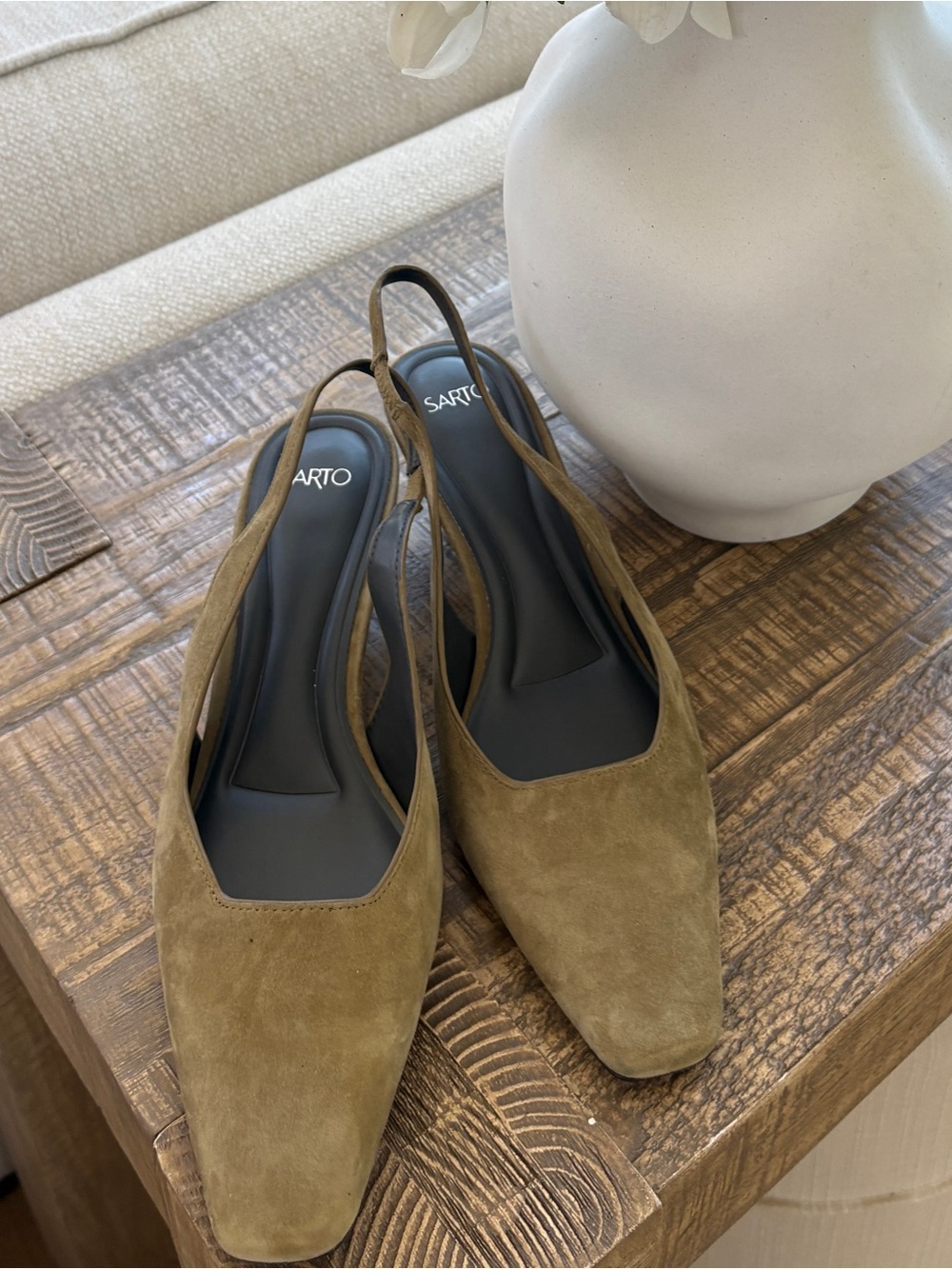 Franc sarto suede olive green pumps